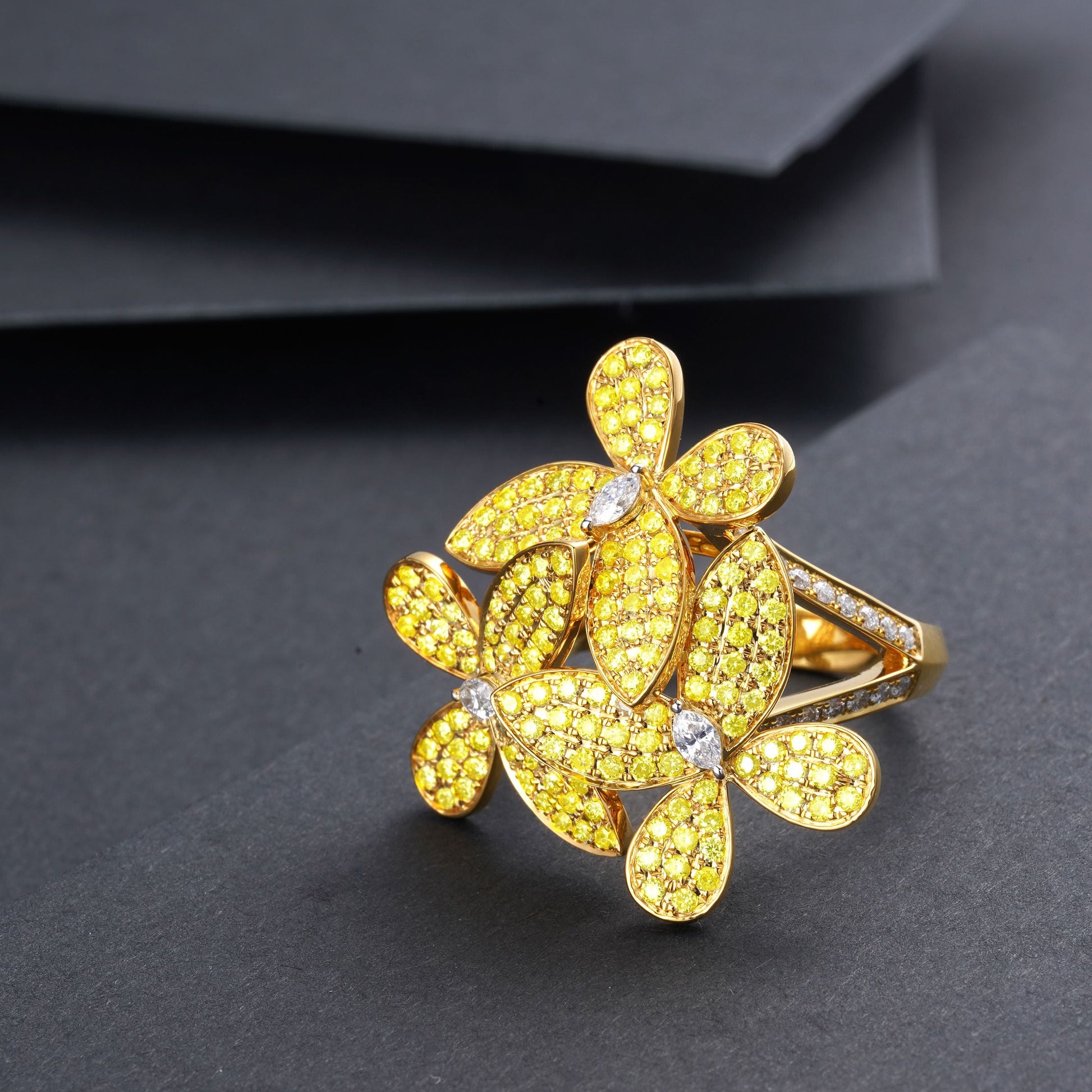 Three Butterflies Ring - Exquisite Diamond Jewelry - Yellow Diamond Ring