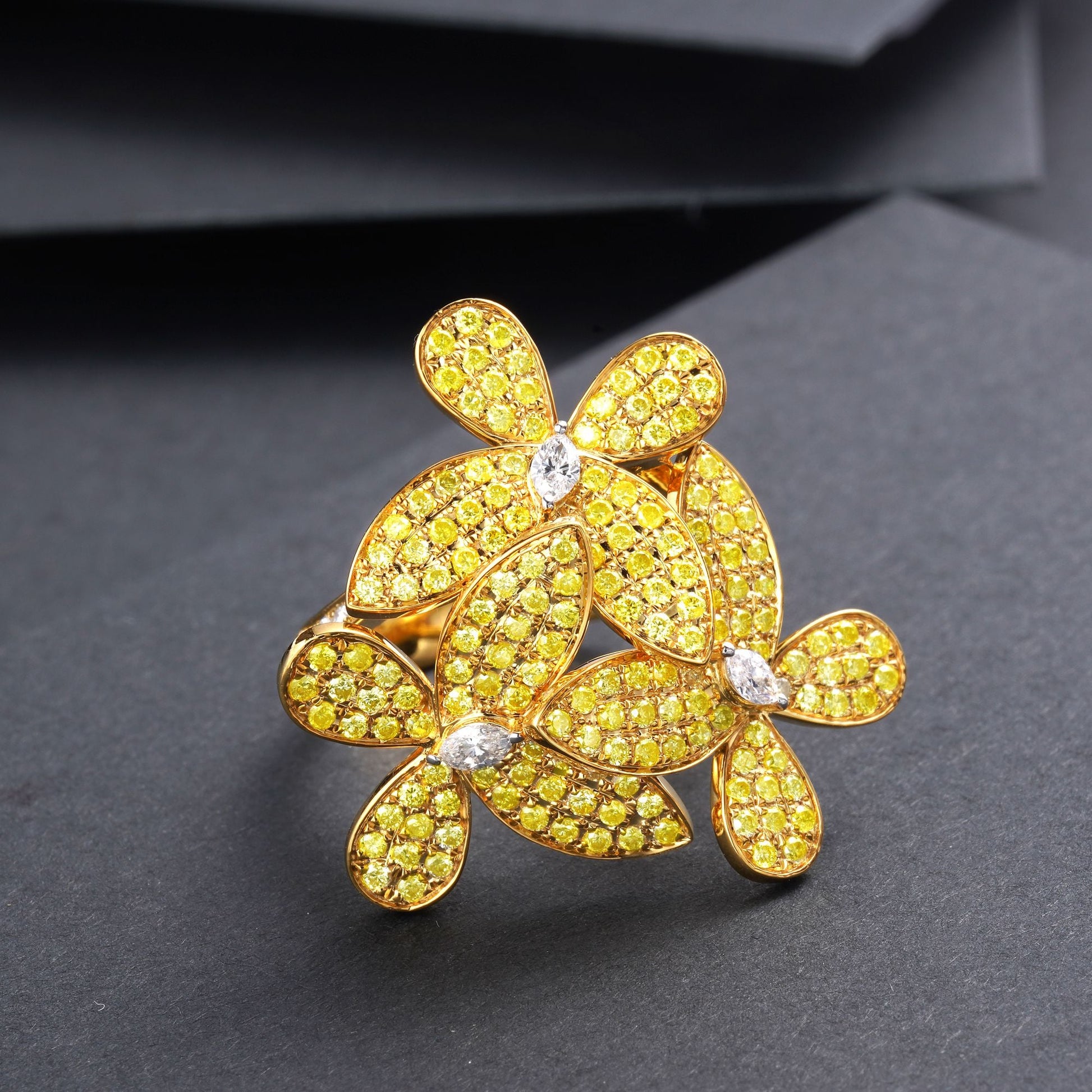 Three Butterflies Ring - Exquisite Diamond Jewelry - Yellow Diamond Ring