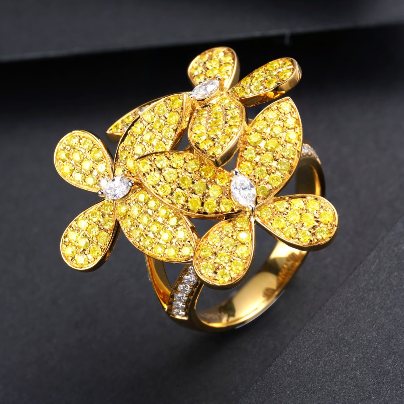 Three Butterflies Ring - Exquisite Diamond Jewelry - Yellow Diamond Ring