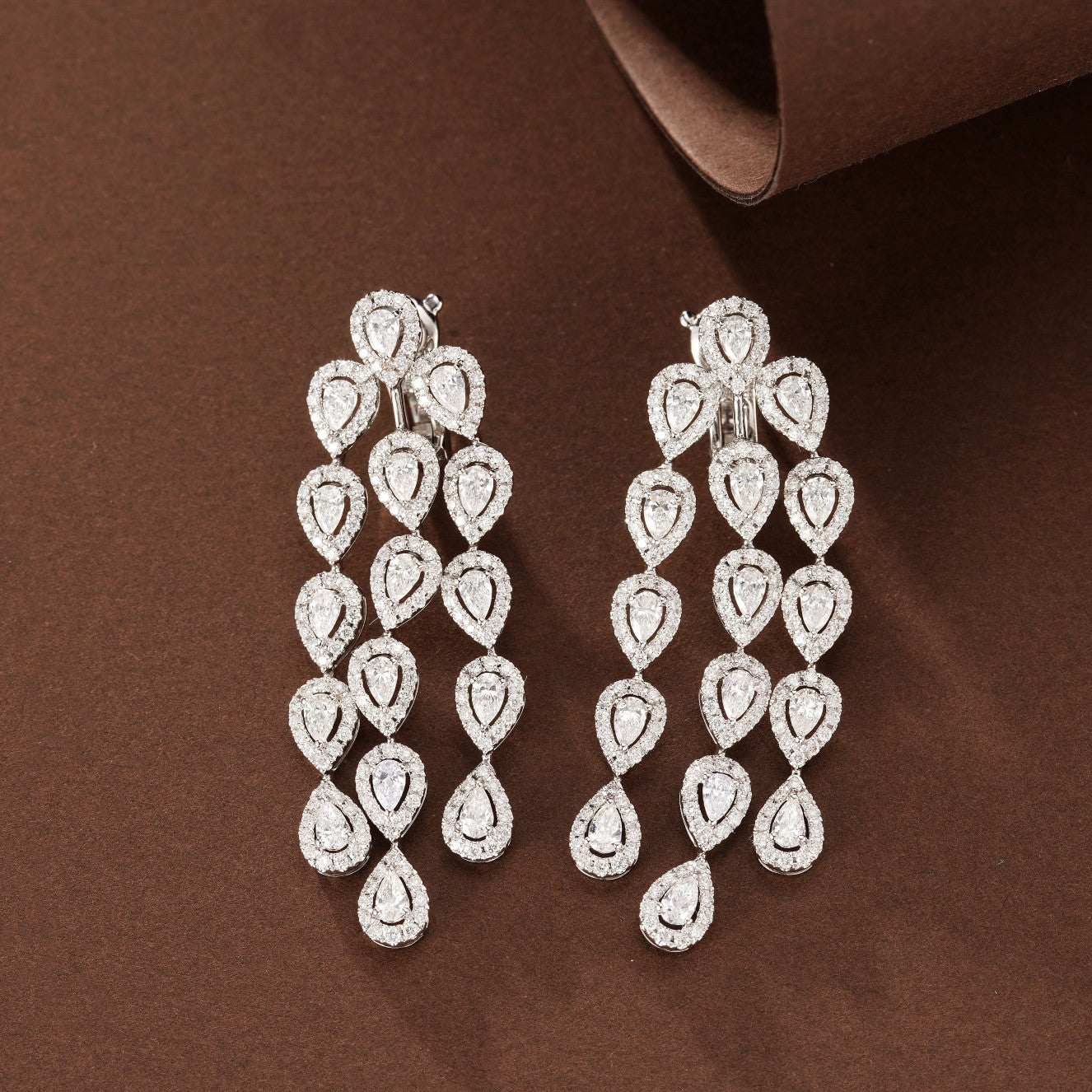 Three-Row Drop Earrings with Teardrop Dangles - Luxury Jewelry - Jeweler.Jewelry