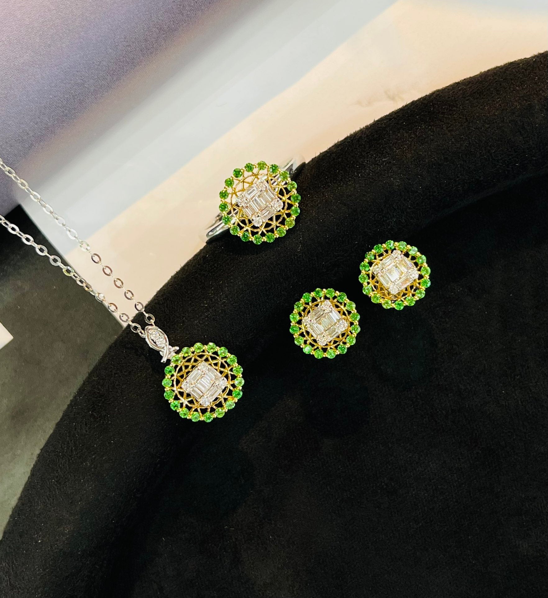 Tsavorite and Diamond Halo Earrings - Exquisite Jewelry Piece Jeweler.Jewelry