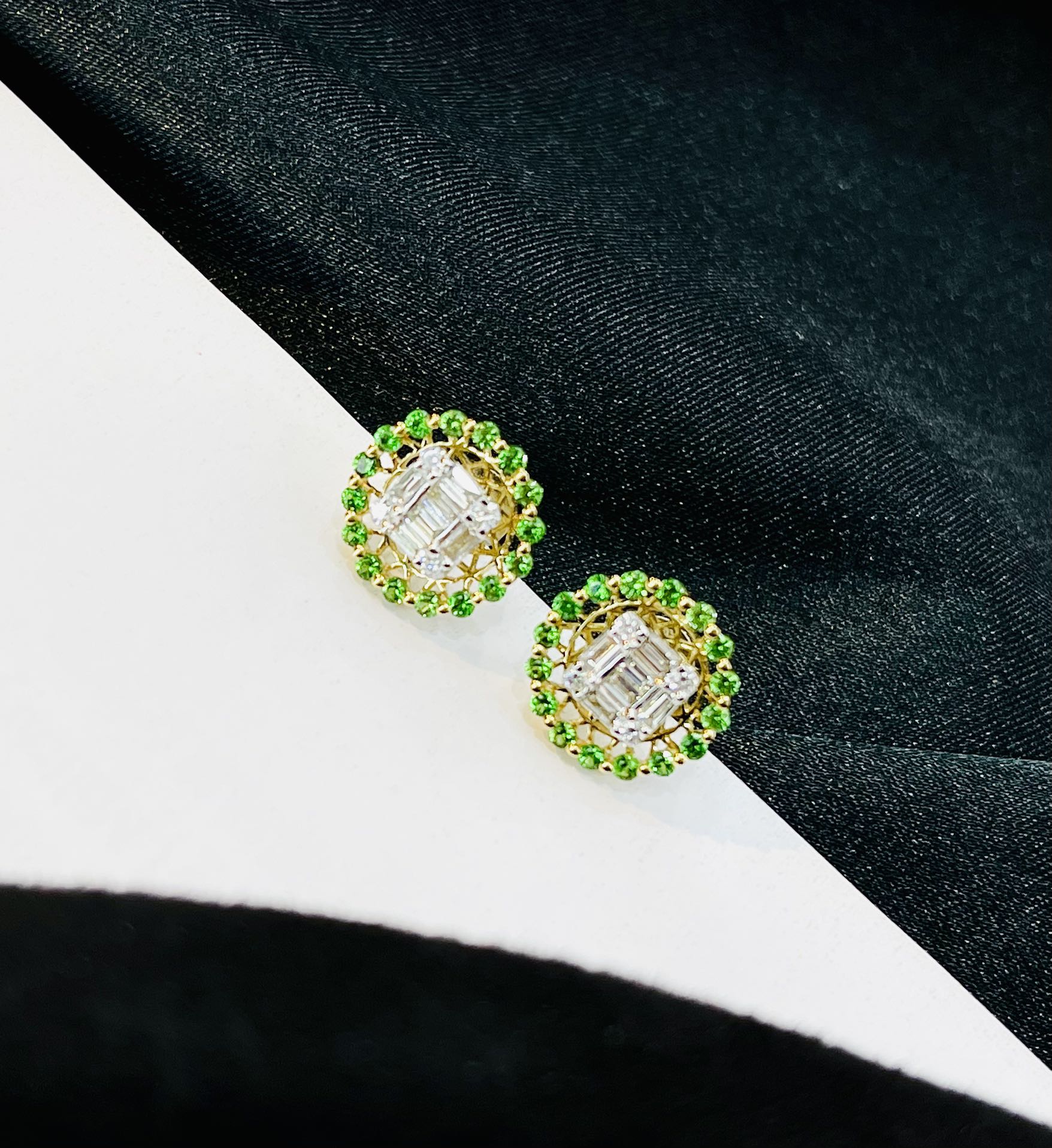 Tsavorite and Diamond Halo Earrings - Exquisite Jewelry Piece Jeweler.Jewelry