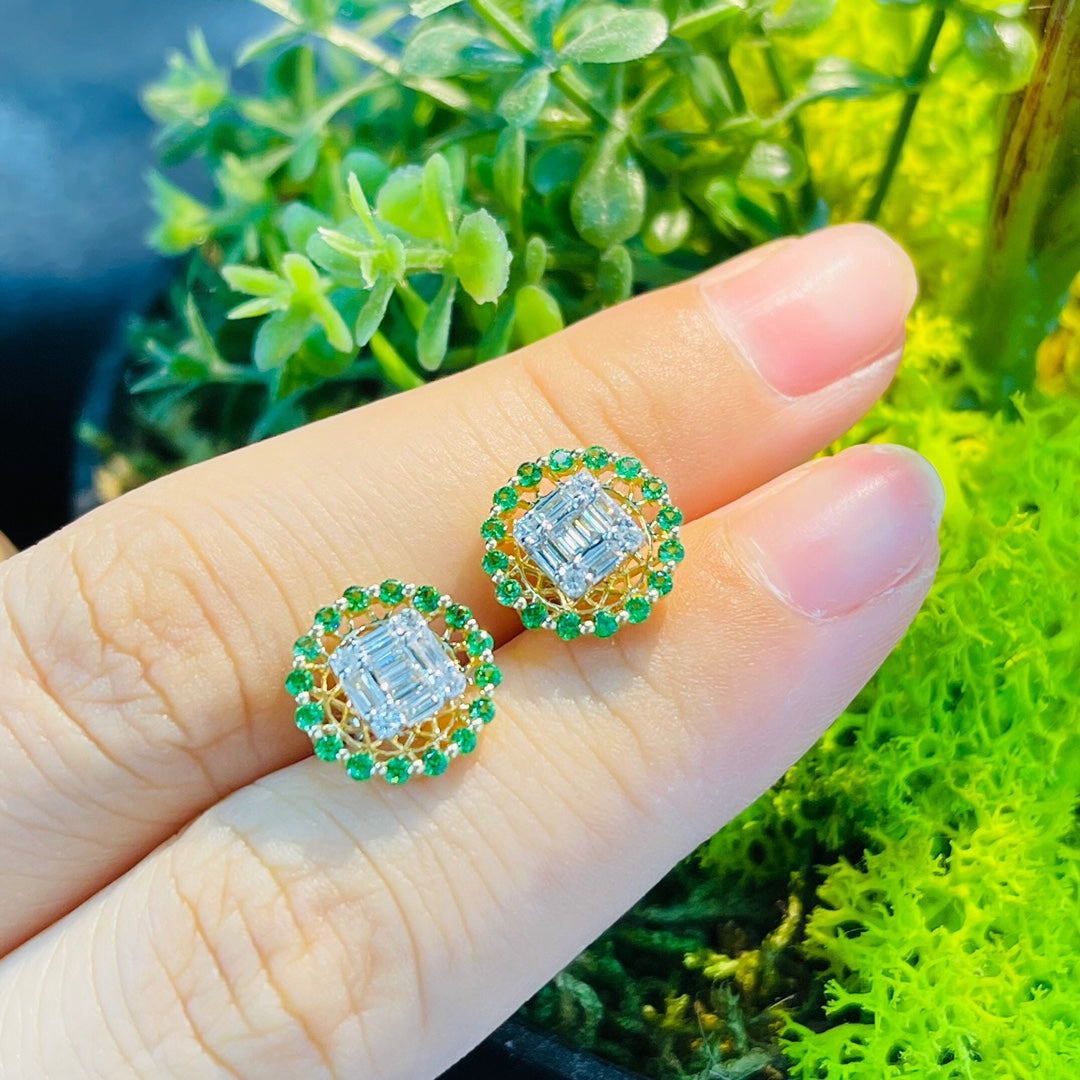 Tsavorite and Diamond Halo Earrings - Exquisite Jewelry Piece Jeweler.Jewelry