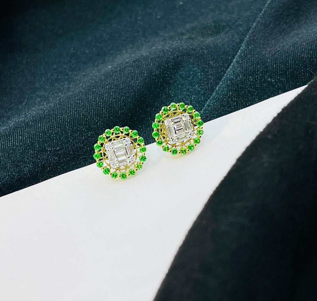 Tsavorite and Diamond Halo Earrings - Exquisite Jewelry Piece Jeweler.Jewelry