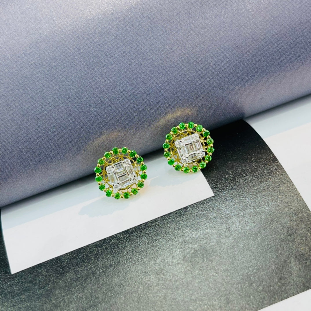 Tsavorite and Diamond Halo Earrings - Exquisite Jewelry Piece Jeweler.Jewelry