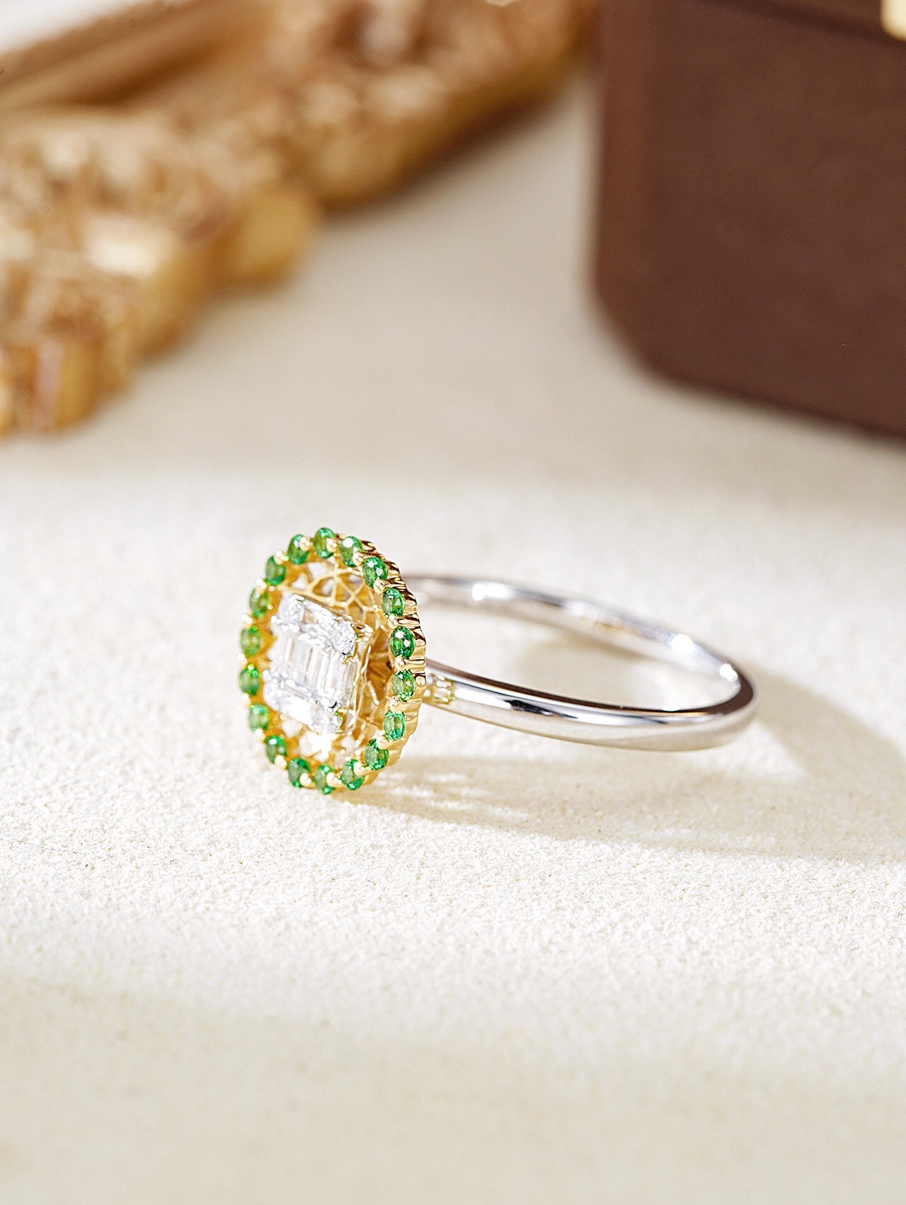 Tsavorite and Diamond Halo Ring - Exquisite Jewelry Piece - Shafley Ring