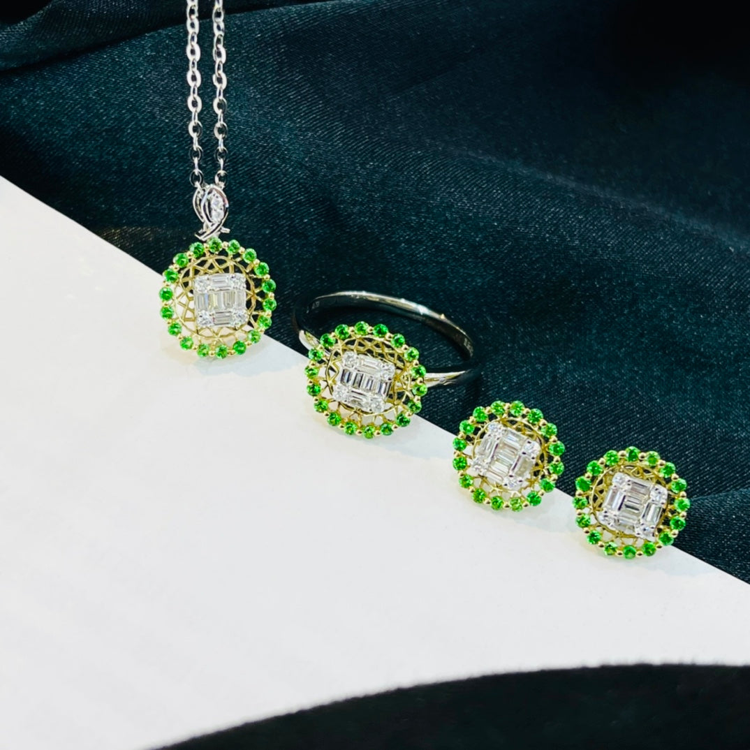 Tsavorite and Diamond Halo Ring - Luxury Jewelry Piece - Shafley Ring