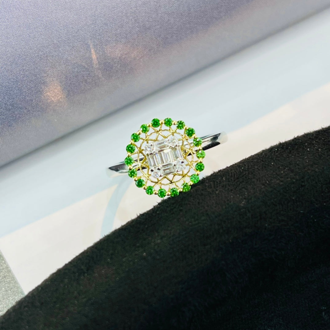 Tsavorite and Diamond Halo Ring - Luxury Jewelry Piece - Shafley Ring