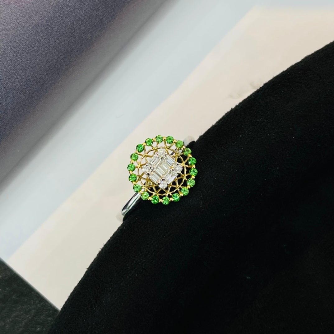 Tsavorite and Diamond Halo Ring - Luxury Jewelry Piece - Shafley Ring