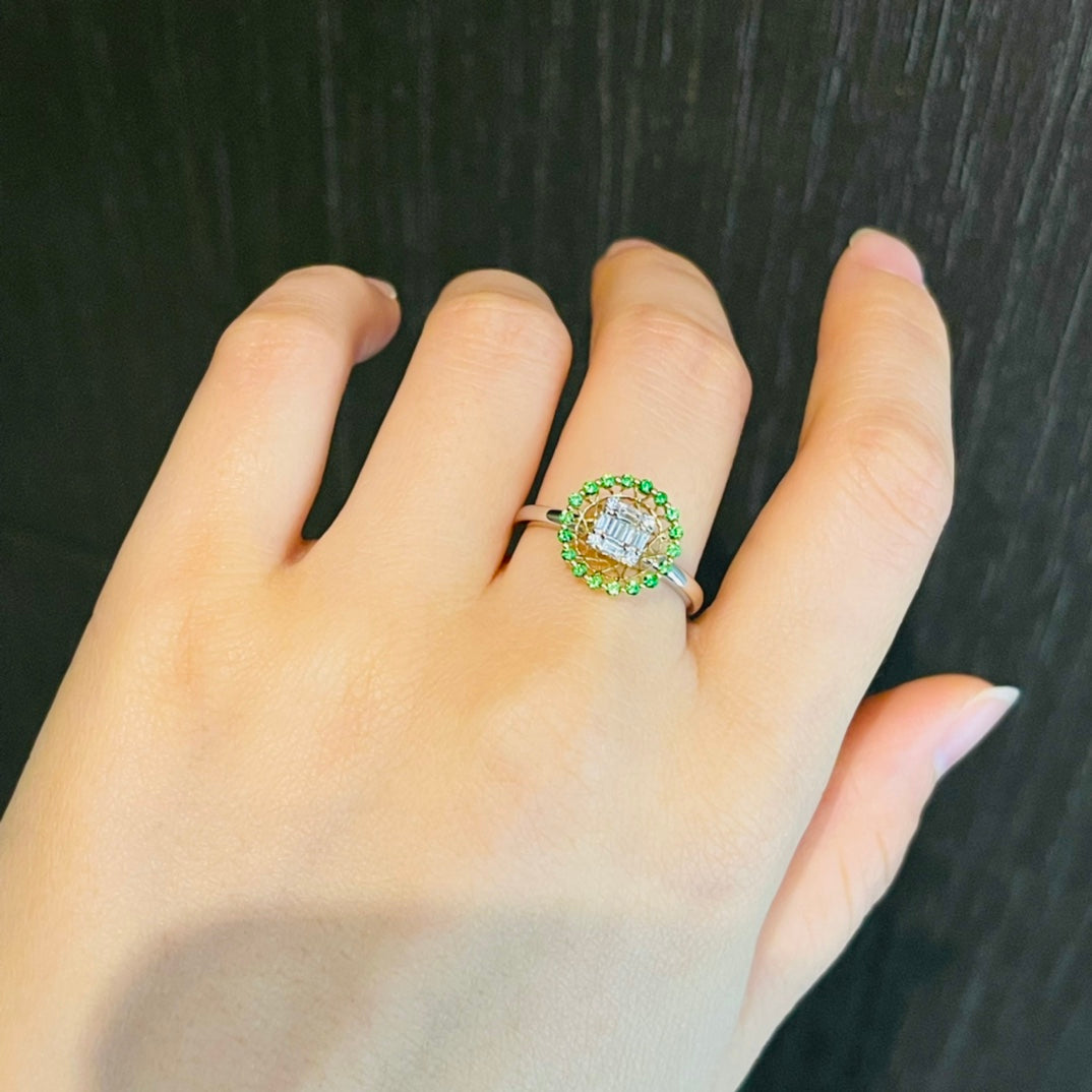 Tsavorite and Diamond Halo Ring - Luxury Jewelry Piece - Shafley Ring