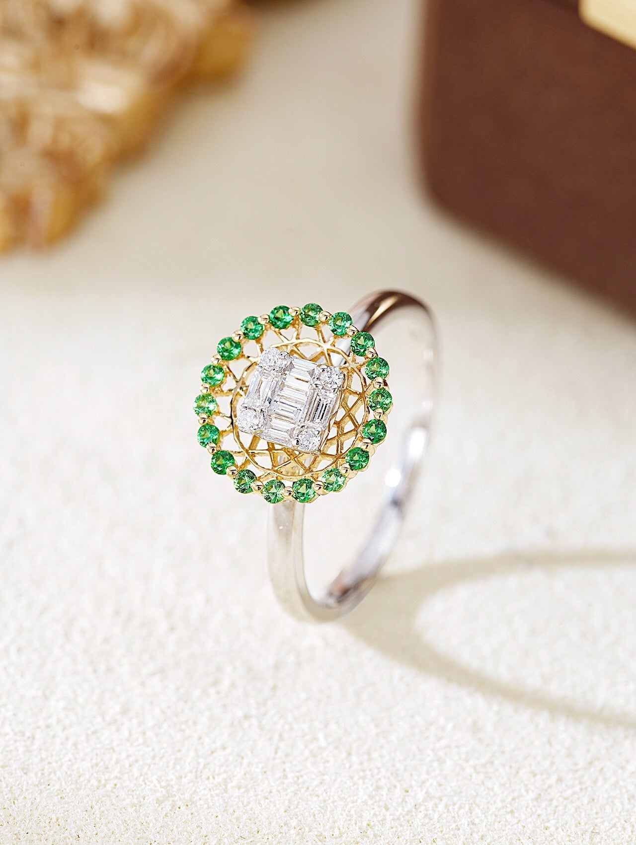 Tsavorite and Diamond Halo Ring - Luxury Jewelry Piece - White Diamond Ring