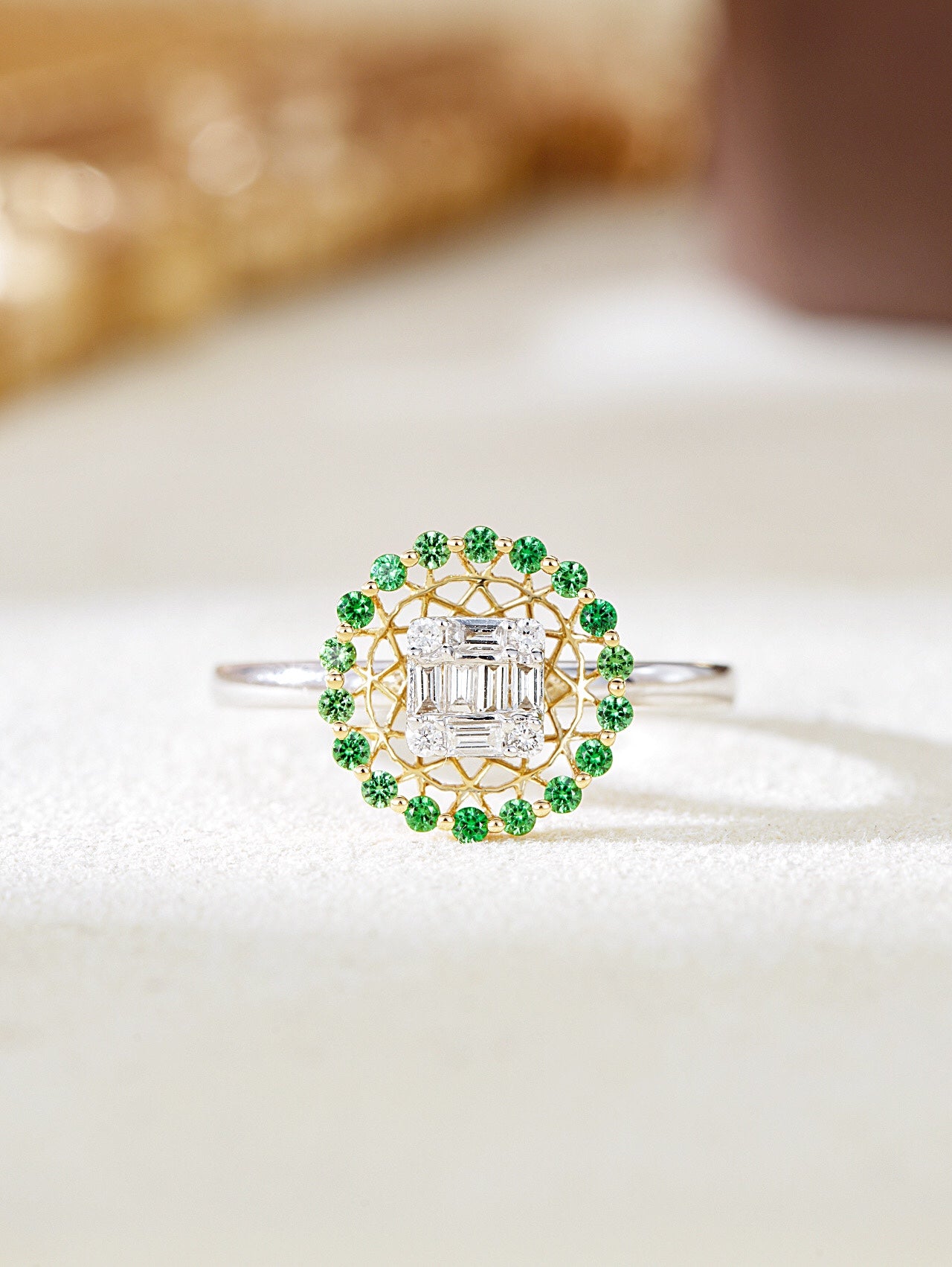 Tsavorite and Diamond Halo Ring - Luxury Jewelry Piece - White Diamond Ring