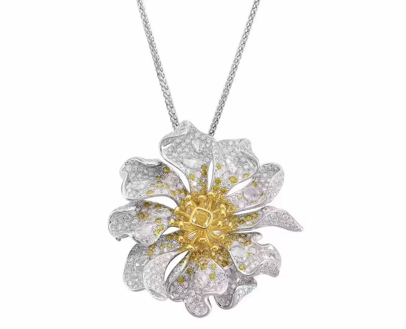 Two-Way Wear Yellow Diamond Pendant/Brooch Jewelry - Brooch