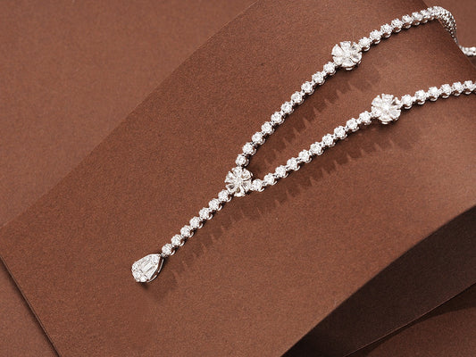 Two-Wear Waterdrop Flower Pendant Set (Pendant Excluded) - Luxury Jewelry - White Diamond Necklace