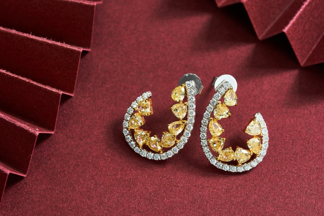 U-Shaped Diamond Earrings with Sparkling Yellow Diamonds | Jewelry Collection Jeweler.Jewelry