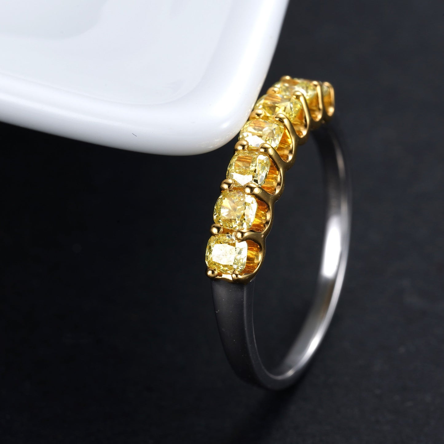 U-Shaped Half-Circle Cushion Cut Diamond Ring - Luxury Jewelry - Yellow Diamond Ring