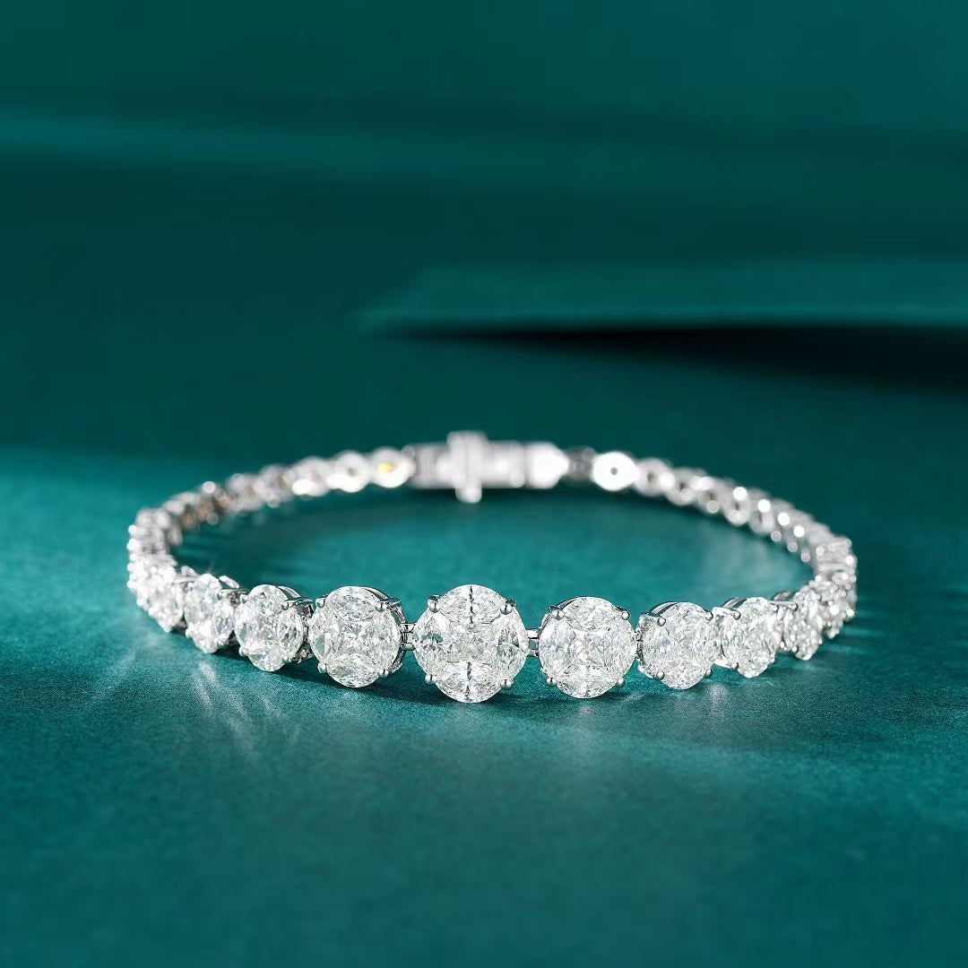 Unique Six-Around-One Coin Bracelet with Gemstones - #16 Jewelry Piece - White Diamond Bracelet