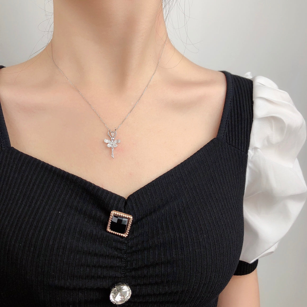 Upright Dancing Lady Pendant - Elegant and Sparkling Jewelry - White Diamond Pendant