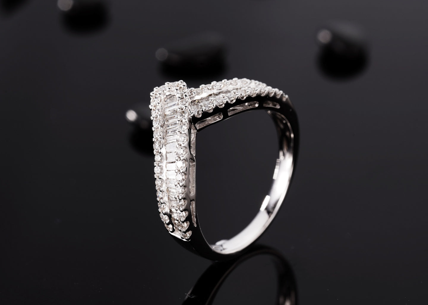 V-Shape T-Round Diamond Ring - Fine Jewelry Collection - White Diamond Ring