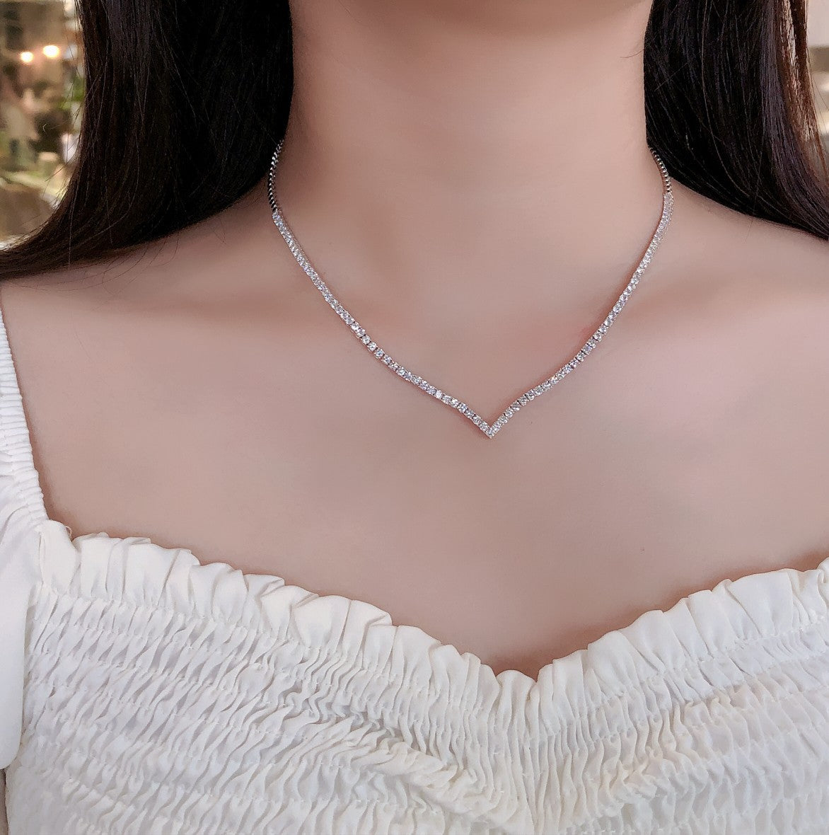 V-Shaped Diamond Pendant Necklace (Universal Chain) - Premium Jewelry - Universal Chain