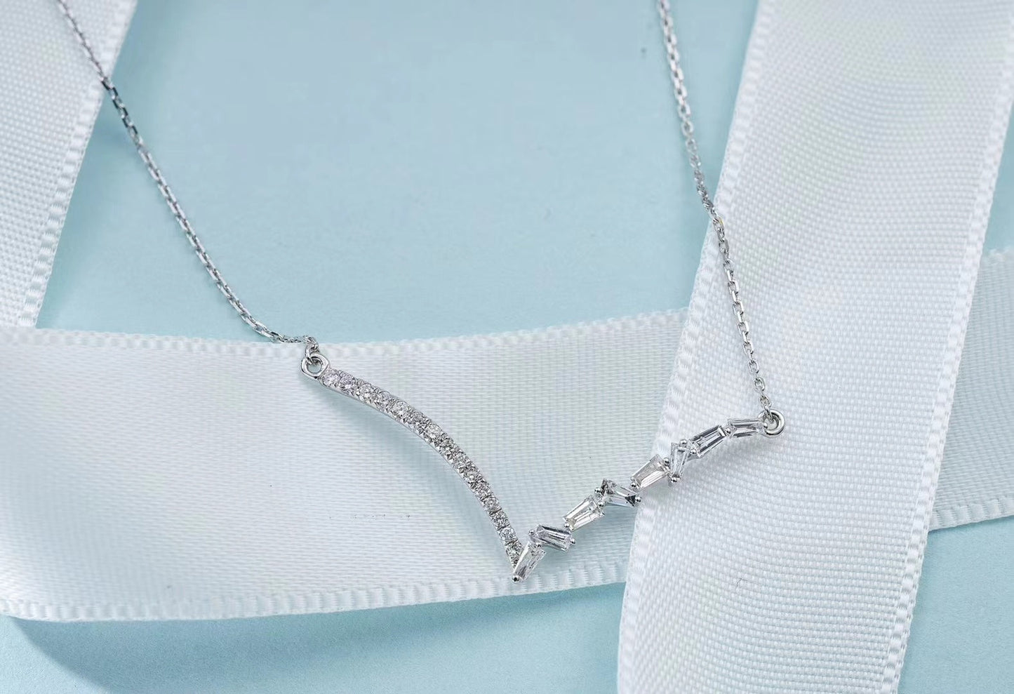 V-Shaped Pendant Jewelry with Diamond Accent - White Diamond Pendant