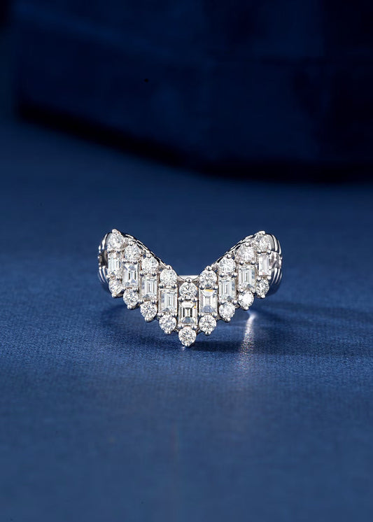 V-Shaped T-Square Ring - Premium Jewelry Collection - White Diamond Ring