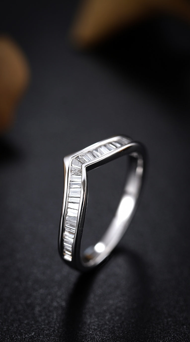 V-Shaped Trapezoid Diamond Ring - Exclusive Jewelry Collection - White Diamond Ring