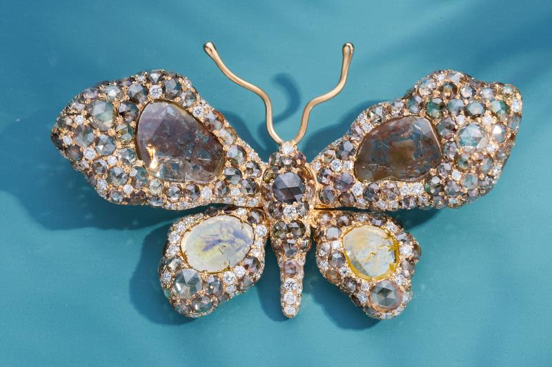 Vintage Diamond Rough Butterfly Brooch - Unique Jewelry Piece - Brooch