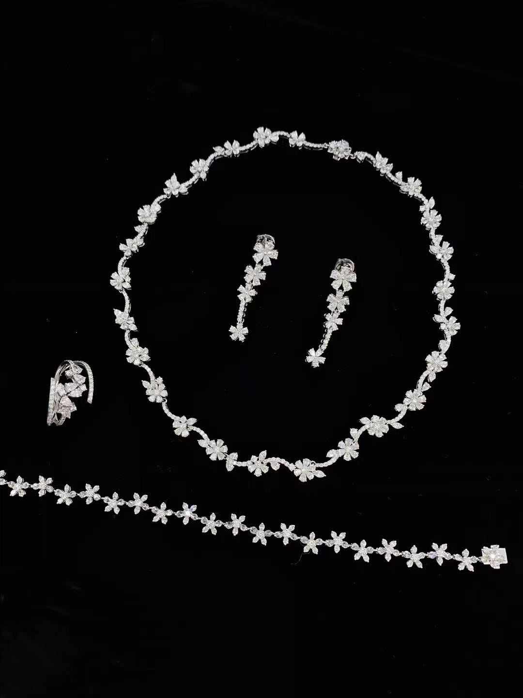 Water Drop Flower Jewelry Set - Exquisite Diamond Collection - White Diamond Set System