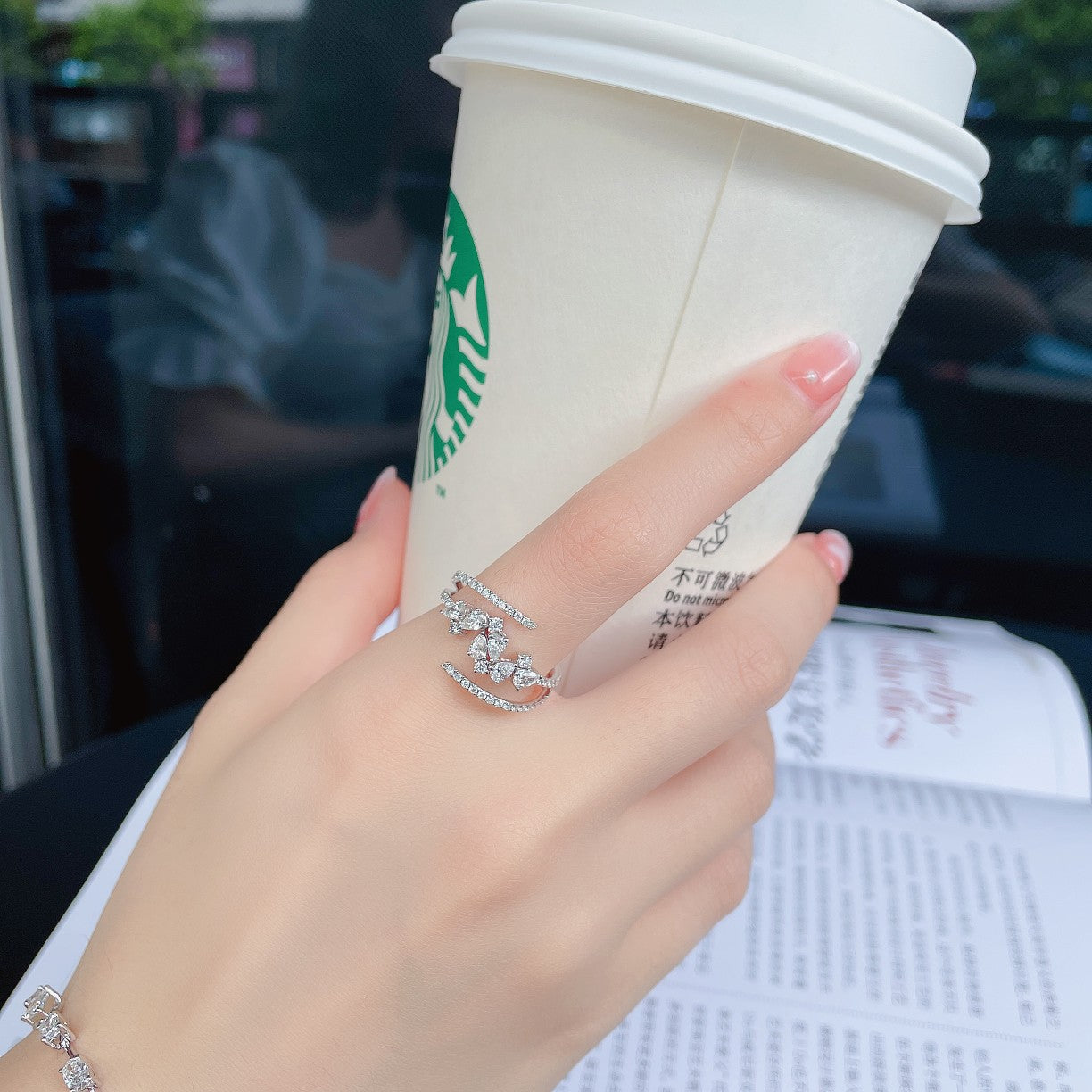 Water Drop Spiral Ring - Unique Diamond Jewelry - White Diamond Ring