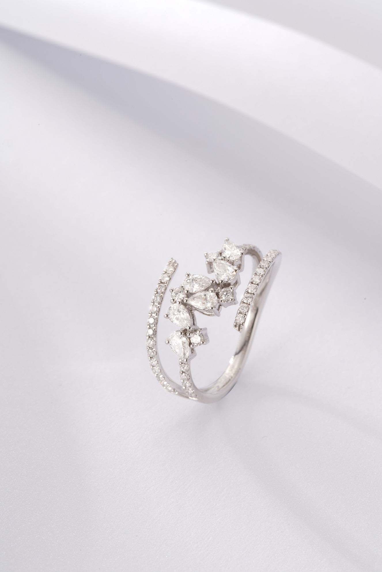 Water Drop Spiral Ring - Unique Diamond Jewelry - White Diamond Ring