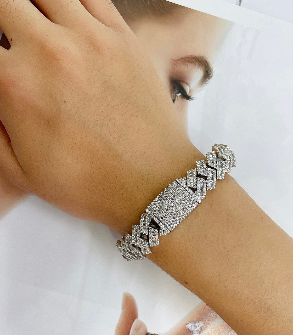 Wide T Large Bracelet - Premium Diamond Jewelry - White Diamond Bracelet