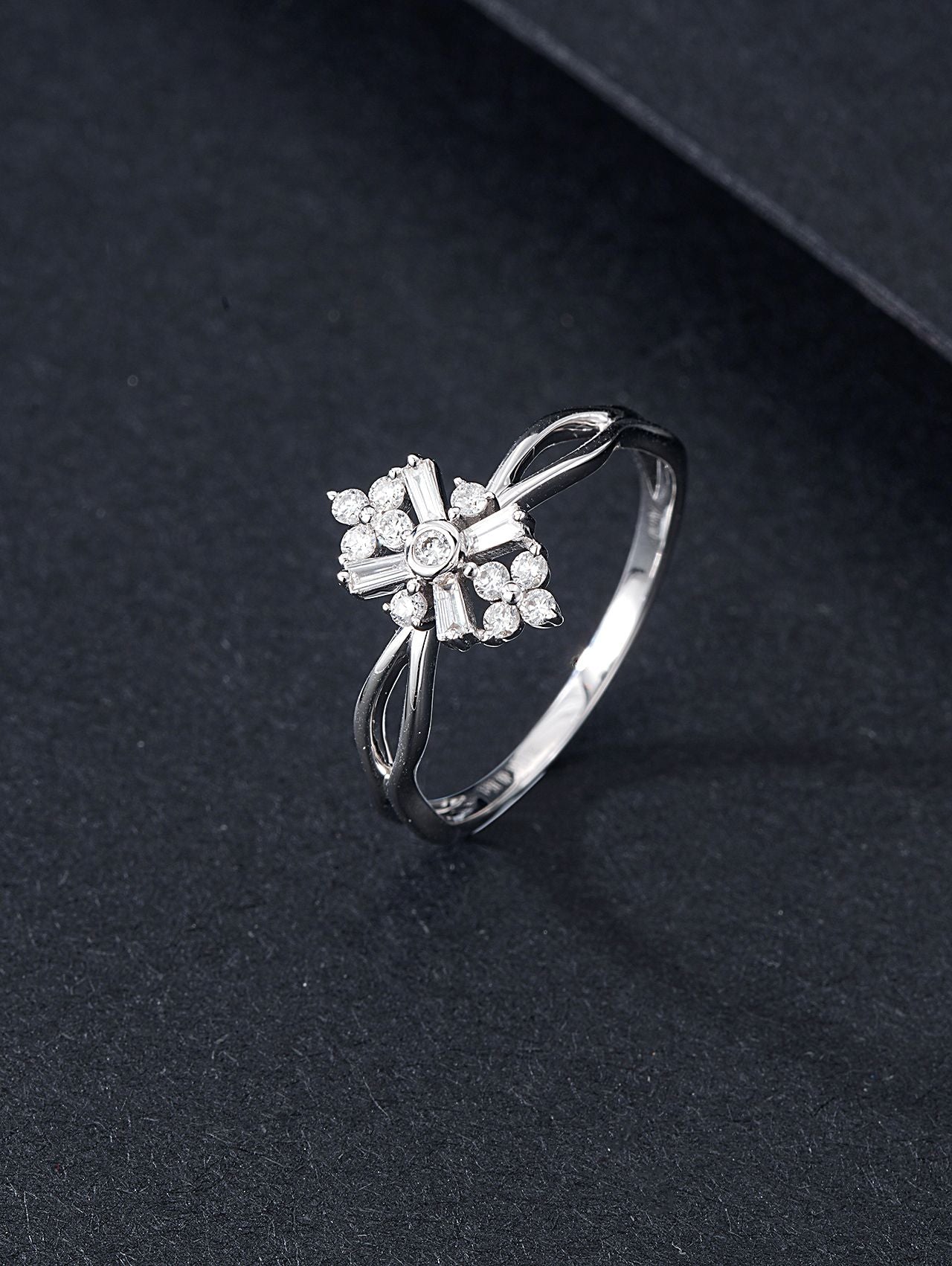 X-Shaped T Square Round Stone Ring - Premium Jewelry - White Diamond Ring