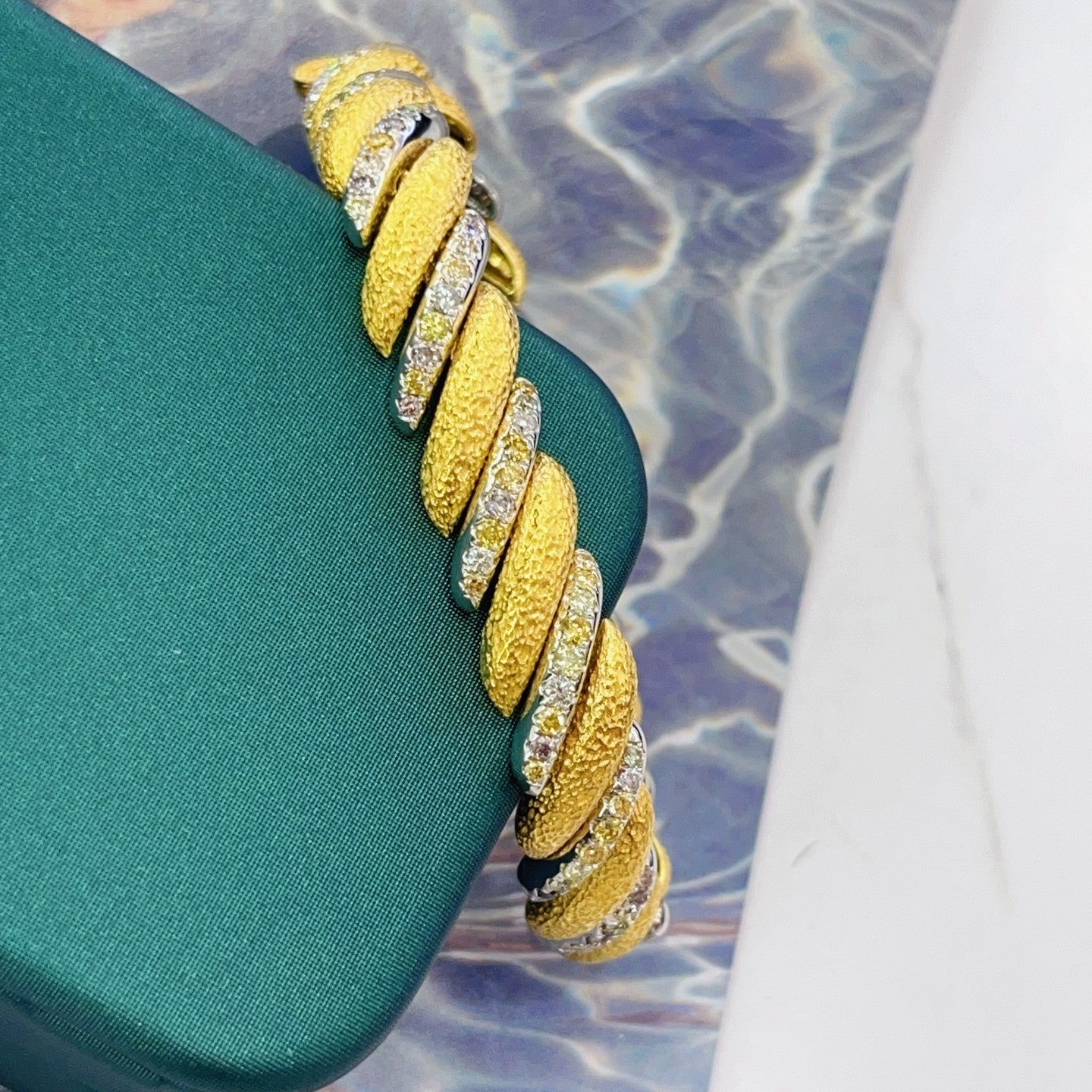 Yellow and White Diamond Texture Colorful Bracelet - Unique Jewelry Piece - Colored Diamond Bracelet