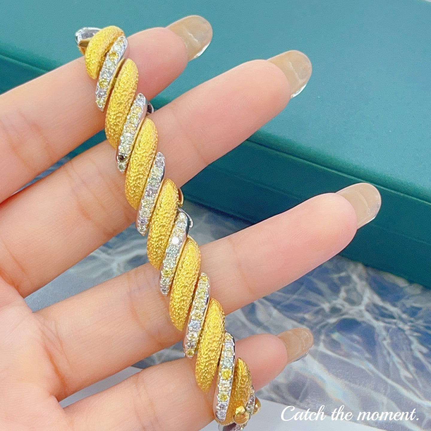 Yellow and White Diamond Texture Colorful Bracelet - Unique Jewelry Piece - Colored Diamond Bracelet