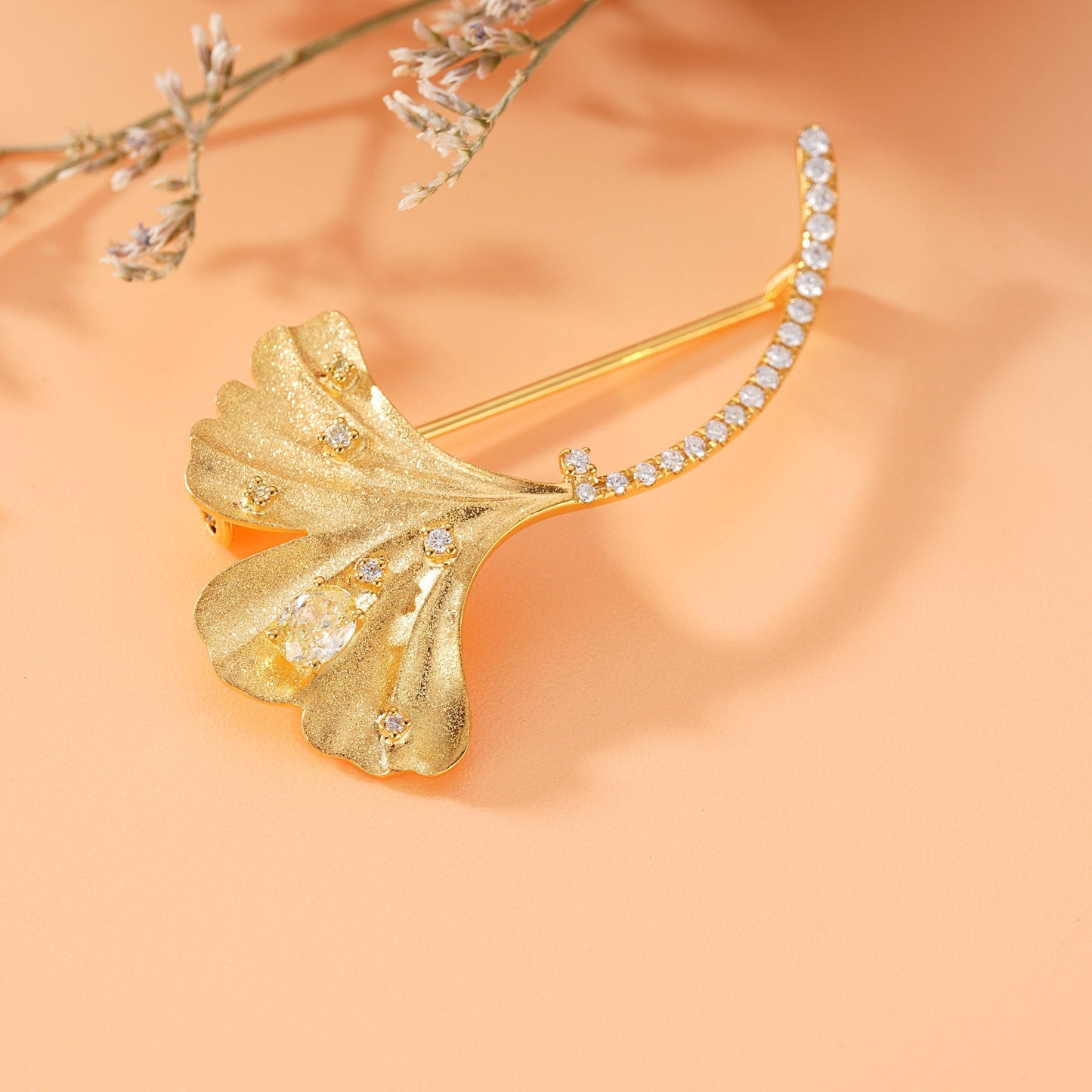 Yellow Diamond Apricot Leaf Brooch - Premium Jewelry - Brooch