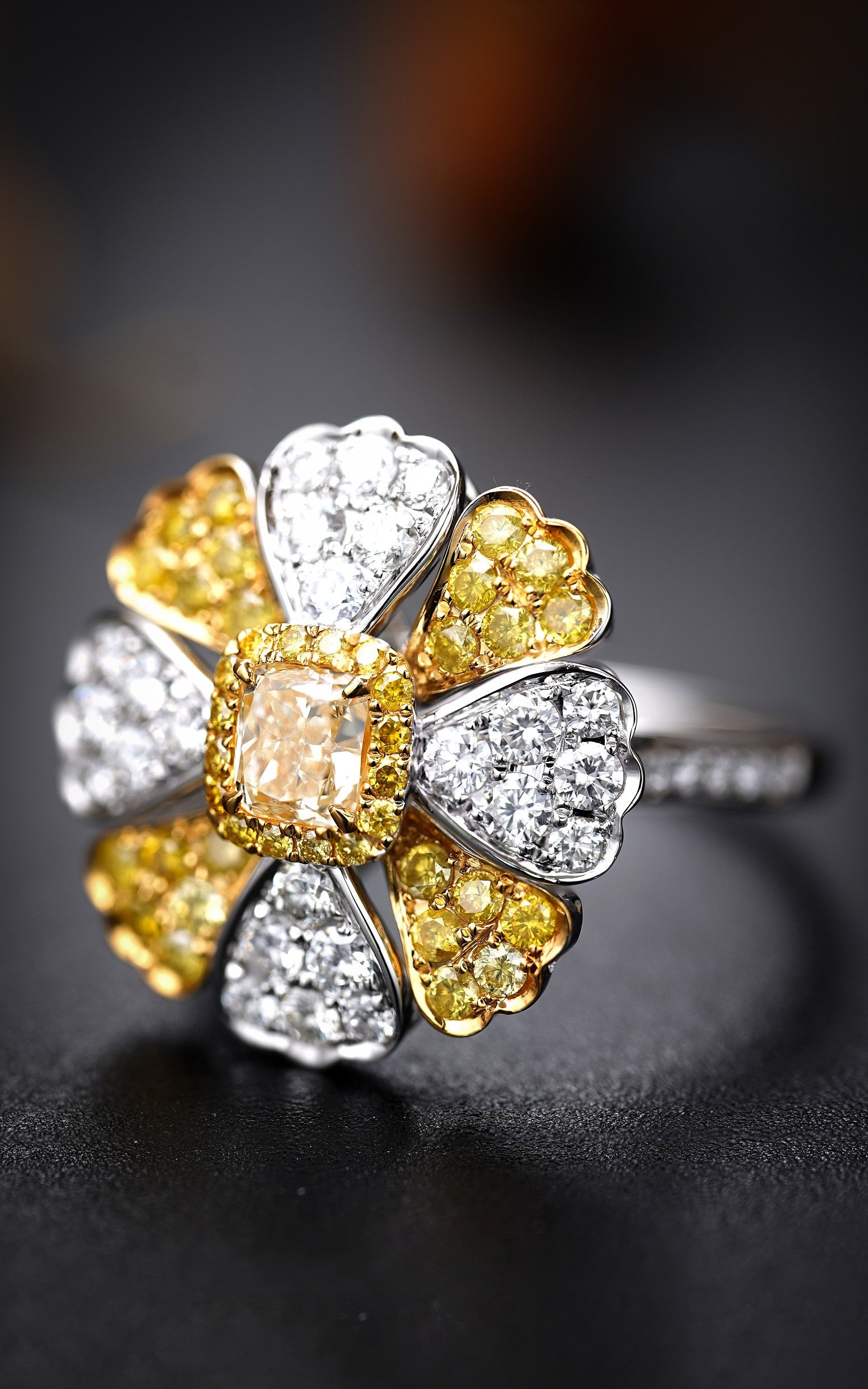 Yellow Diamond Color Petal Ring - Exquisite Jewelry Piece - Yellow Diamond Ring