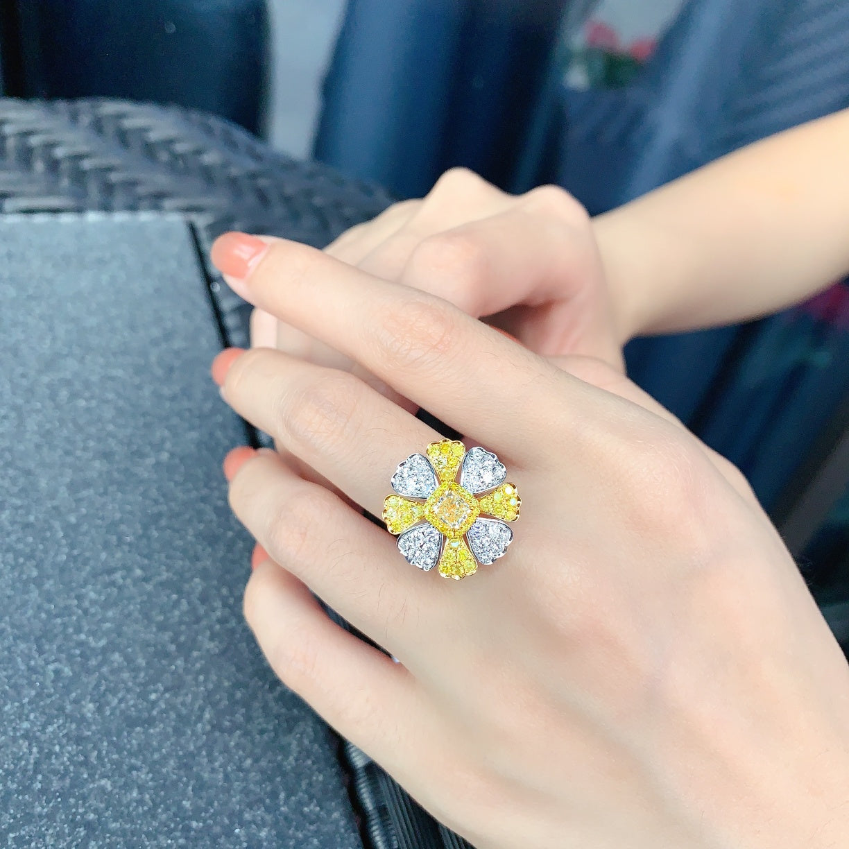 Yellow Diamond Color Petal Ring - Exquisite Jewelry Piece - Yellow Diamond Ring