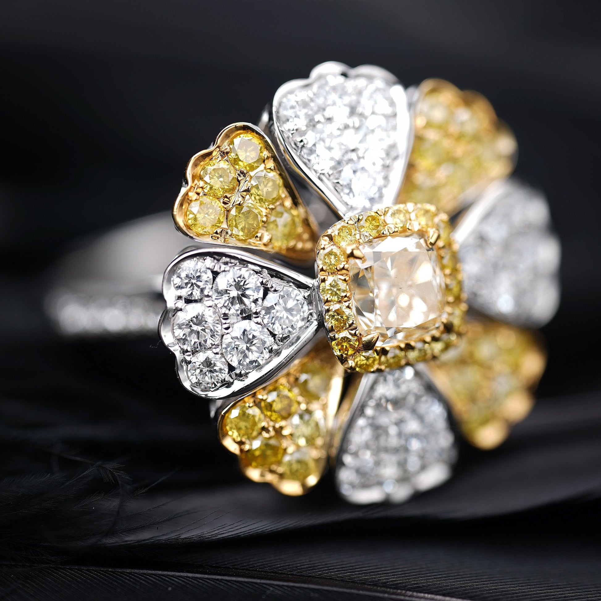 Yellow Diamond Color Petal Ring - Exquisite Jewelry Piece - Yellow Diamond Ring