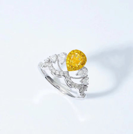 Yellow Diamond Crown Drop Ring - Exquisite Jewelry Piece - Yellow Diamond Ring