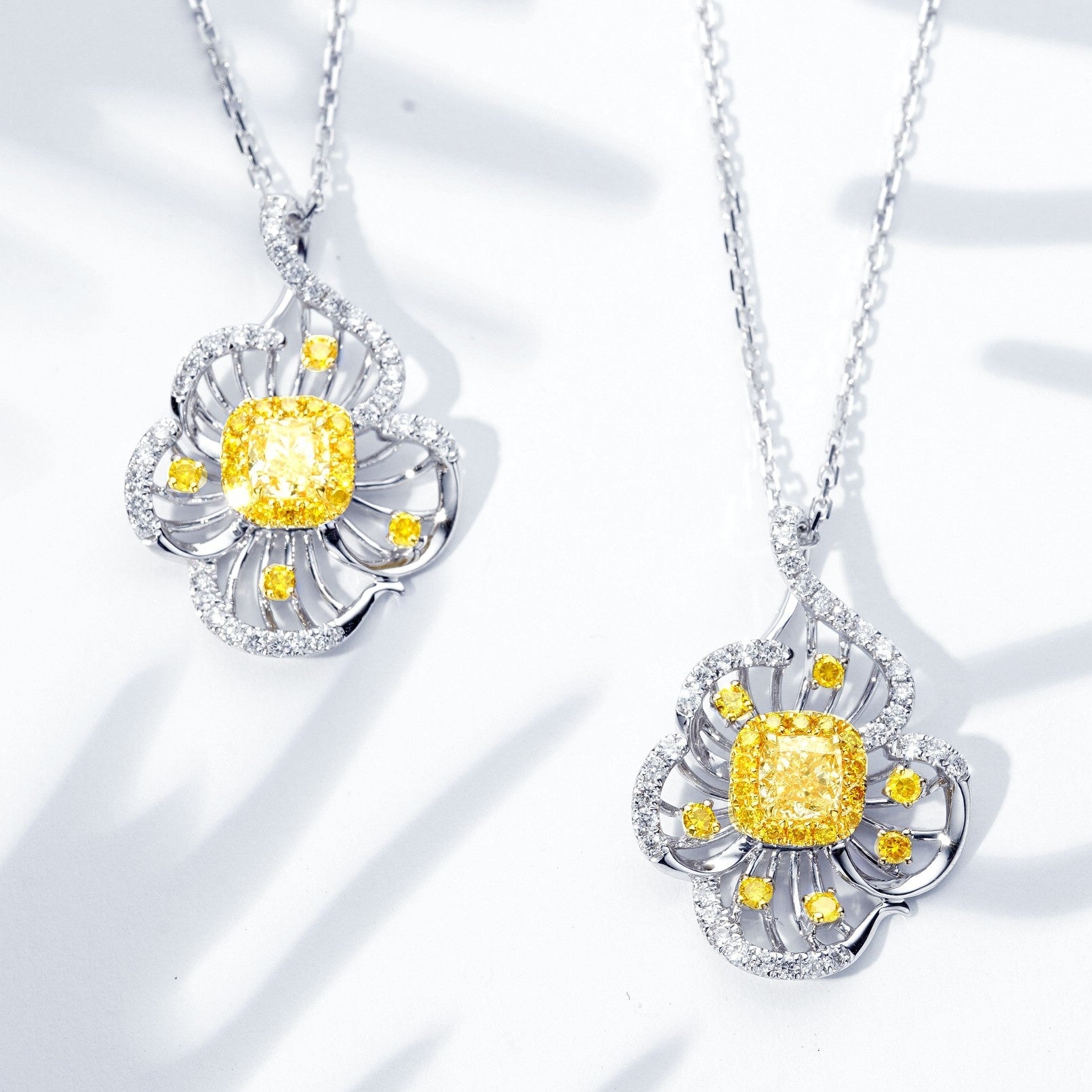 Yellow Diamond Flower Core Pendant - Fine Jewelry Piece - Yellow Diamond Pendant