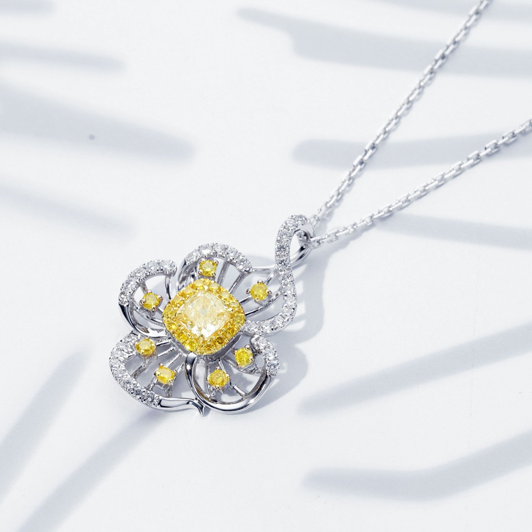 Yellow Diamond Flower Core Pendant - Fine Jewelry Piece - Yellow Diamond Pendant