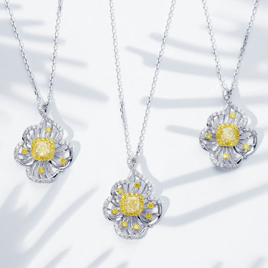 Yellow Diamond Flower Core Pendant - Fine Jewelry Piece - Yellow Diamond Pendant