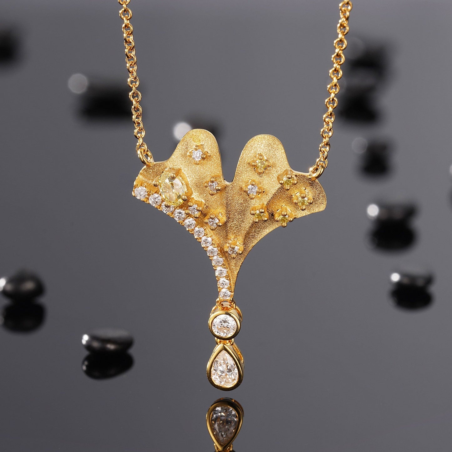 Yellow Diamond Ginkgo Pendant Jewelry - A Sparkling Choice - Yellow Diamond Pendant