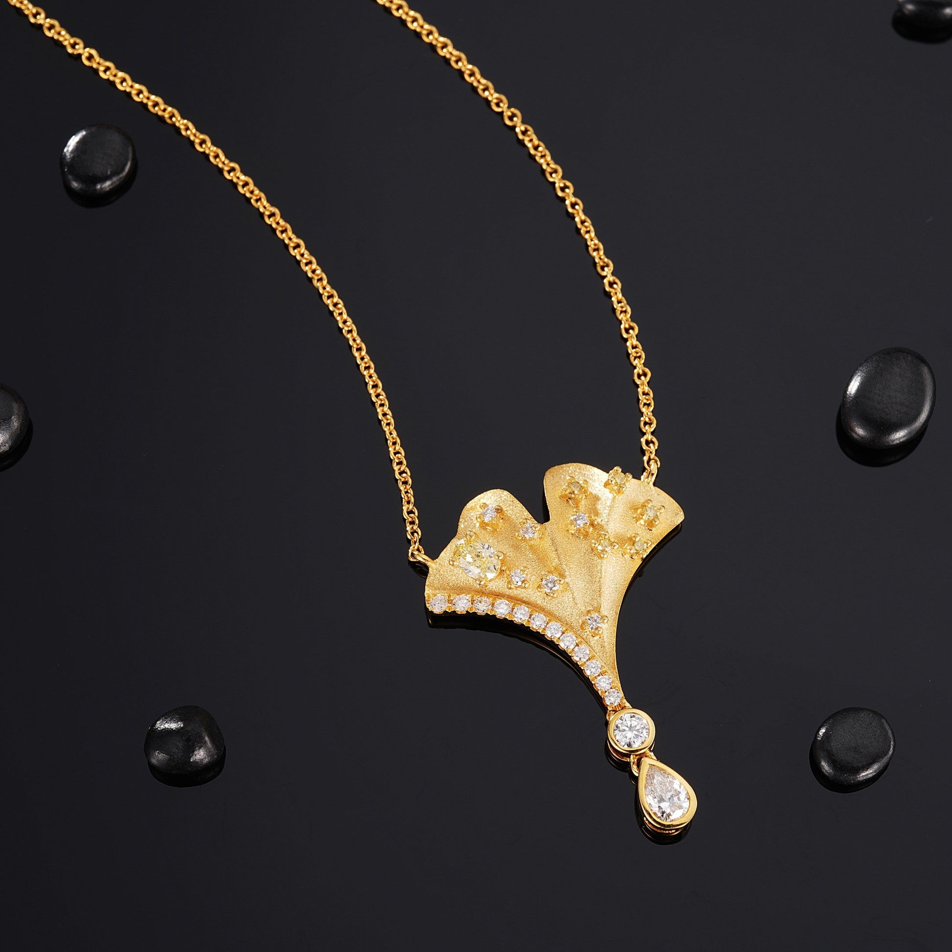 Yellow Diamond Ginkgo Pendant Jewelry - A Sparkling Choice - Yellow Diamond Pendant