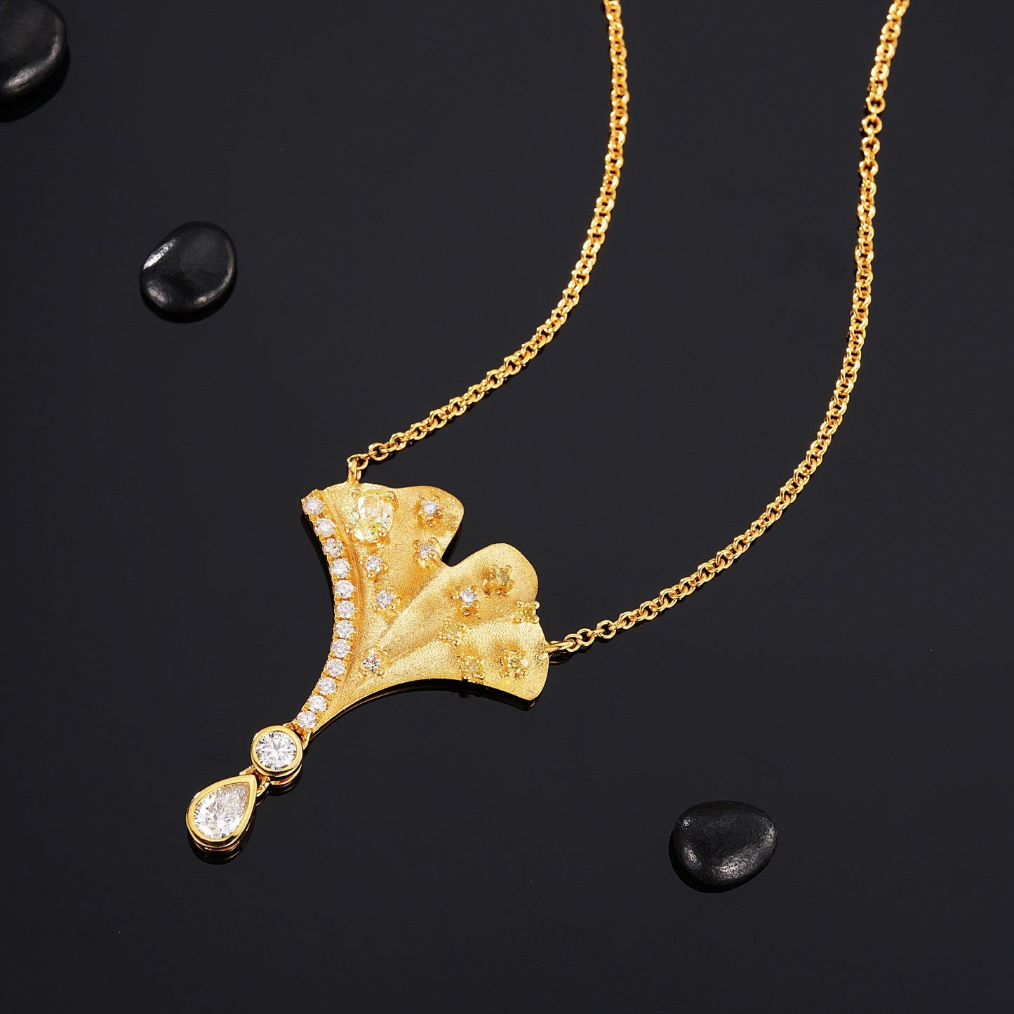 Yellow Diamond Ginkgo Pendant Jewelry - A Sparkling Choice - Yellow Diamond Pendant