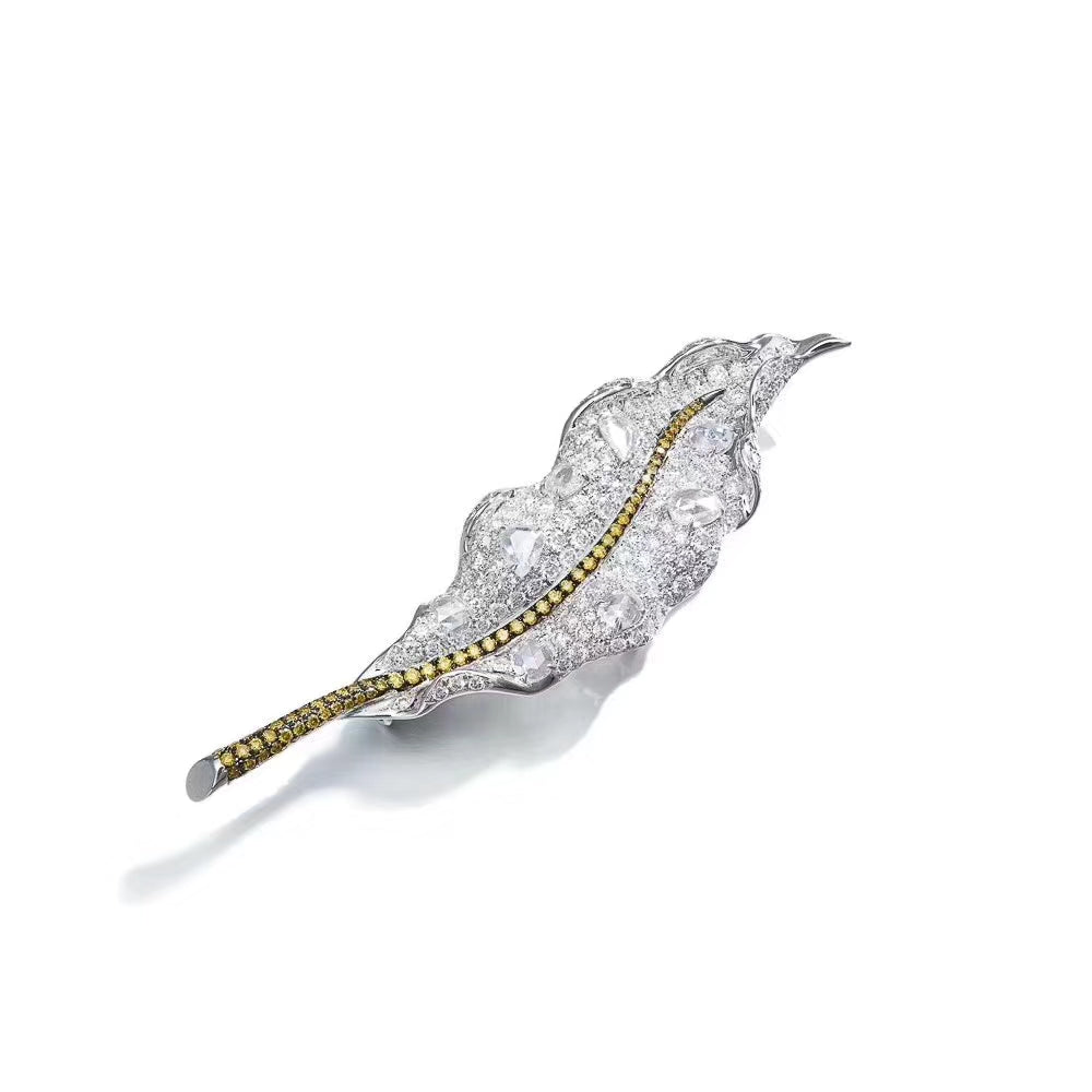 Yellow Diamond Leaf Brooch - Premium Jewelry Piece [XZ008] - Brooch