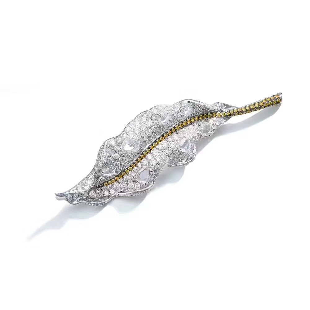 Yellow Diamond Leaf Brooch - Premium Jewelry Piece [XZ008] - Brooch