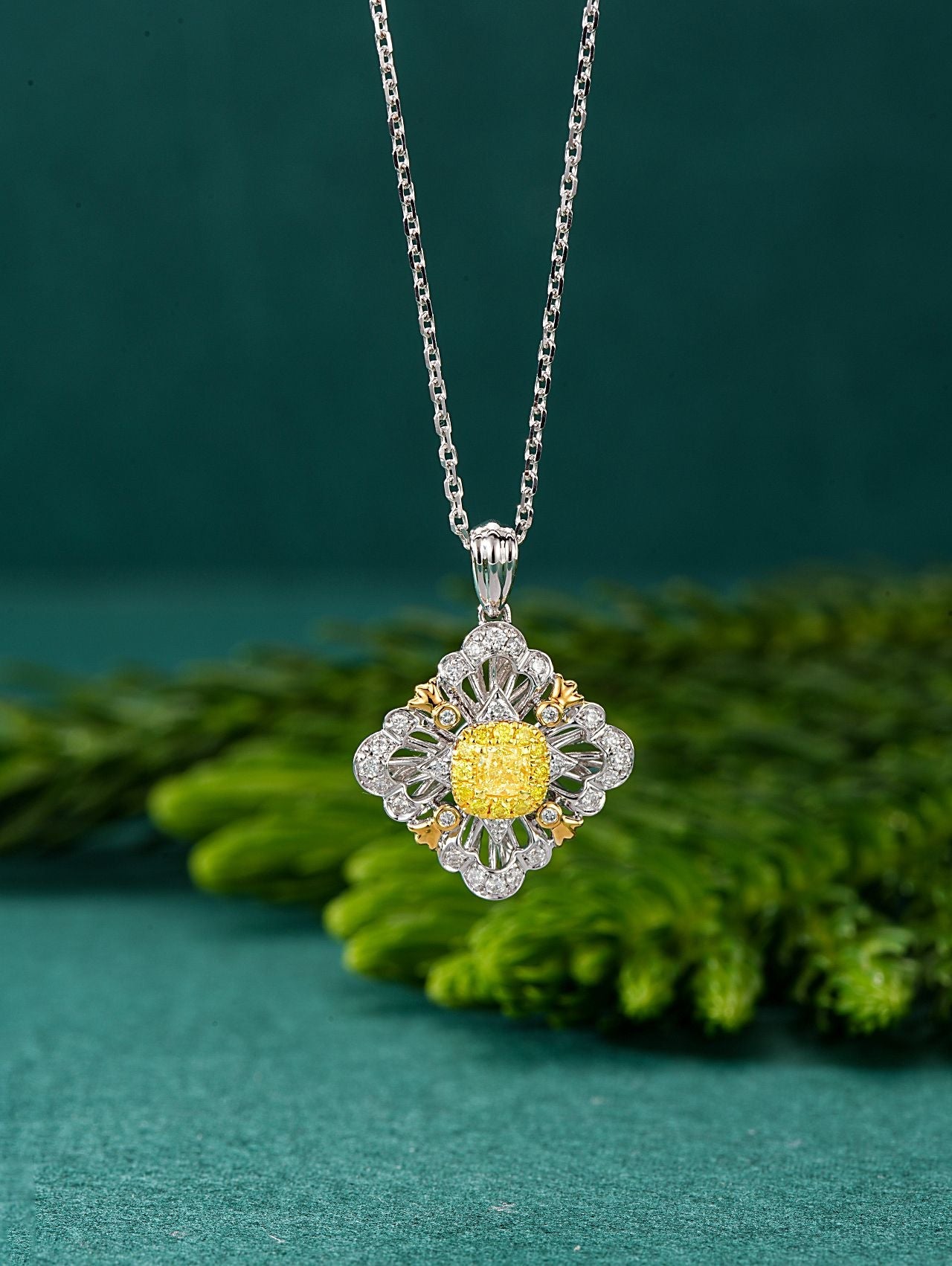 Yellow Diamond Square Buckle Pendant Jewelry - Yellow Diamond Pendant