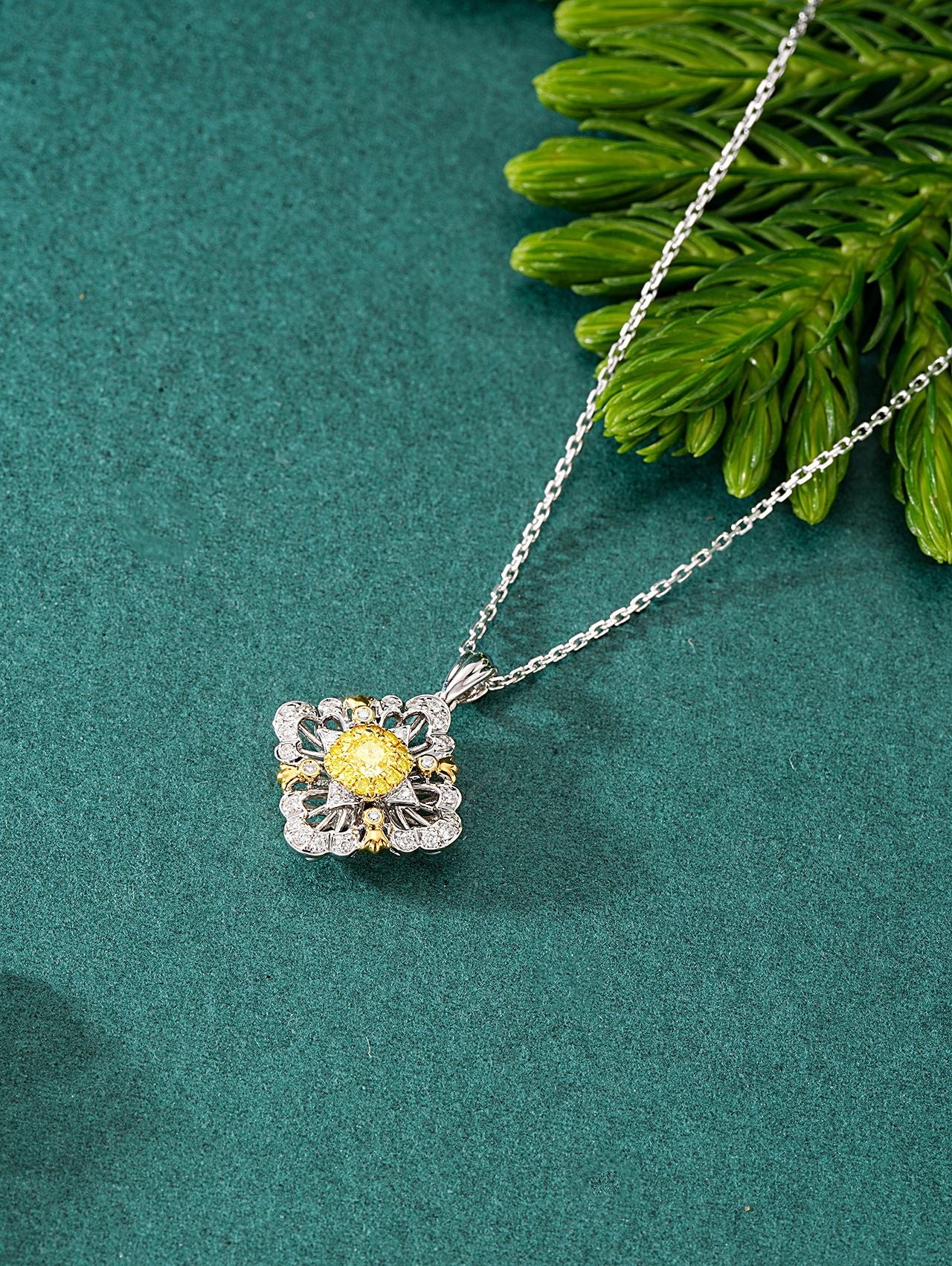 Yellow Diamond Square Buckle Pendant Jewelry - Yellow Diamond Pendant